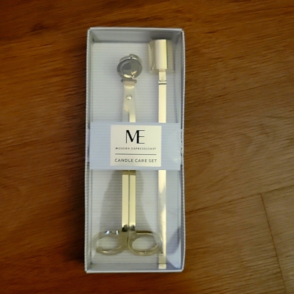 Modern Expressions Candle care kit tools wick trimmer & snuffer gold metal New